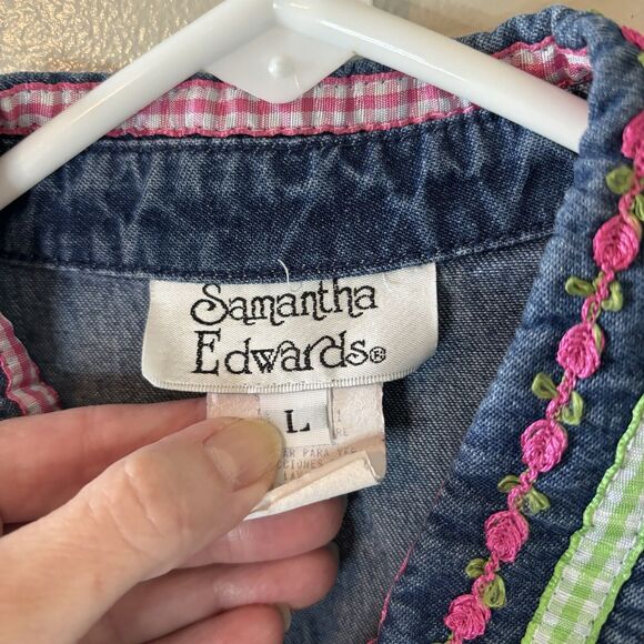 Vintage Samantha Edwards Denim Vest Ribbon Accents Sleeveless Jacket 80’… - Picture 5 of 8